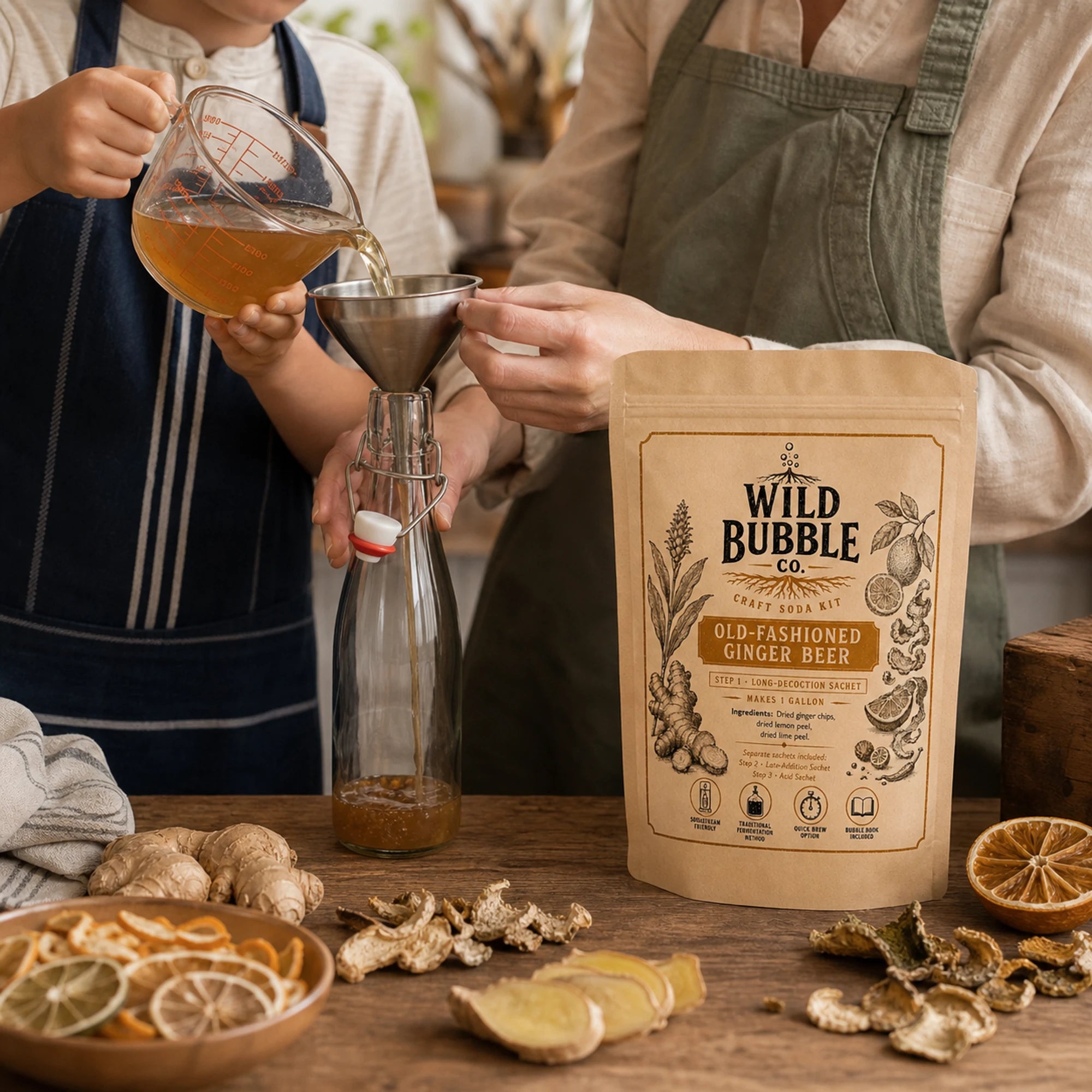 Preparing Wild Bubble Old-Fashioned Ginger Beer together