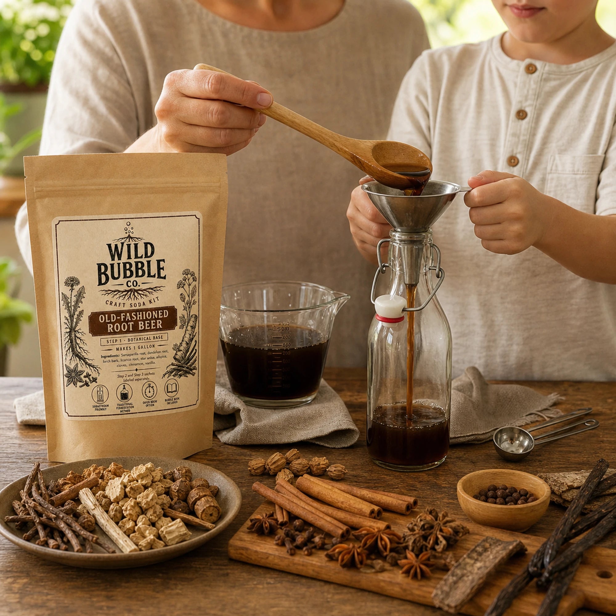 Preparing Wild Bubble root beer together